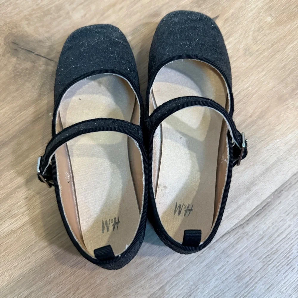 H&M Mary Jane Shoes Kids Size 12 Black Glitter Sparkle Dressy Party Ballet Flat